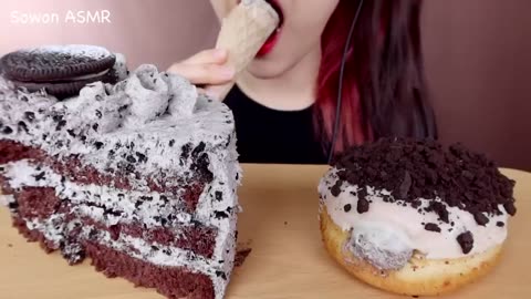 ASMR COOKIE&CREAM CAKE, OREO CREAM DONUTS, ICE CREAM MUKBANG 오레오 케이크, 도넛, 아이스크림 먹방 eating sounds