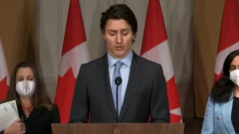 PM Trudeau says Canada will stand against authoritarianism, announces sanctions against Russia.