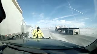 Semi-Truck Nearly Claims A Highway Patrol Officer's Life On Snowy Interstate