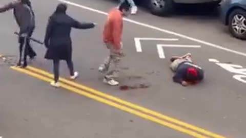 Violent Bat And Knife Attack On Victim In Street