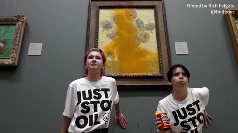 Morons! Climate protesters throw soup on Van Gogh's Sunflowers painting