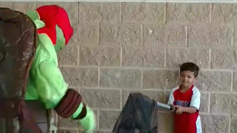 Houston superhero party character ninja turtle raphael avoid capture game candlestick park