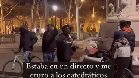 Recently arrived African asylum seekers threatening a Spanish man