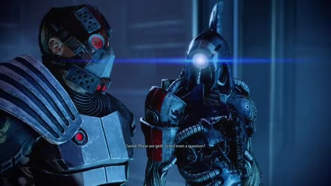 Arriving on the geth station and expressing opinion of AI's with Zaeed