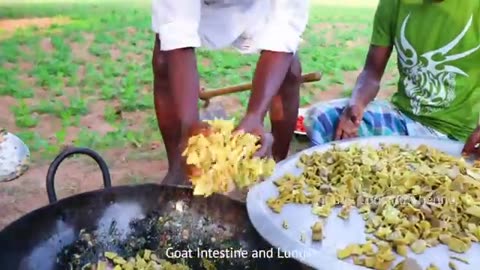 Goat_Intestine_Gravy___Cooking_Goat_Boti_with_Goat_Lungs___Clean_Goat_Intestine___Village_Food(360p)