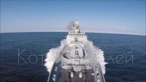 🇷🇺🇺🇦 Footage of salvoes of Kalibr cruise missiles fired from the frigate