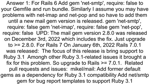 Rails 7 Ruby 31 LoadError cannot load such file netsmtp