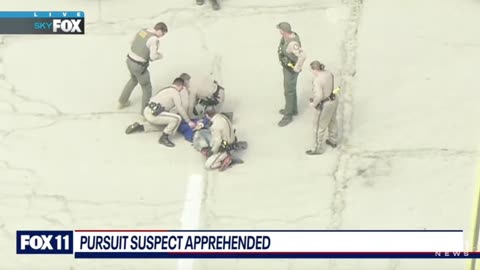 The suspect in the police chase in California is apprehended by law enforcement.