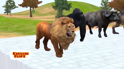 Paint Animals Gorilla Cow Tiger Lion Elephant Fountain Crossing Animal Game