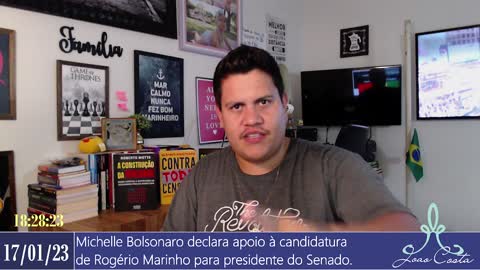 Michelle Bolsonaro declara apoio à candidatura de Rogério Marinho para presidente do Senado.