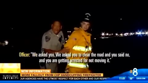 Cop arrests fire fighter because fire truck was barely over the line