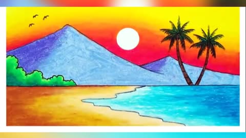 How to draw Beautiful Sunset in the beach | Easy drawing |Scenery Drawing