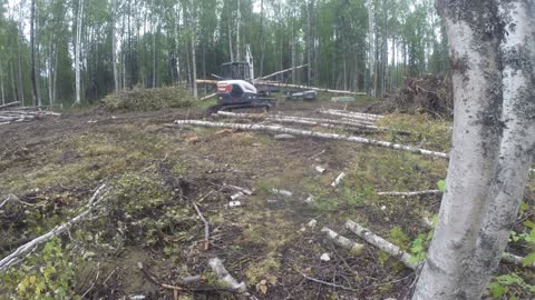 Excavator breaks down, trailer get stuck & clean up || guy builds a homestead by himself in Alaska