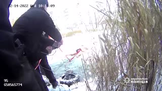 Ukraine rescuer saves woman, dog stuck on frozen lake