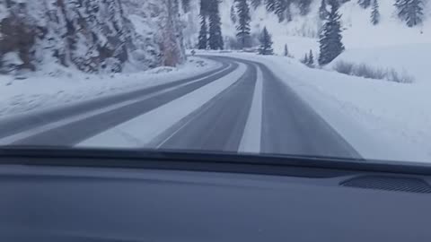 Driving through a Mountain pass in Colorado in March