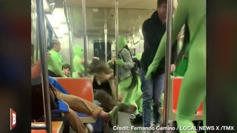 Women in Neon Green Leotards Attack, Rob NYC Subway Riders