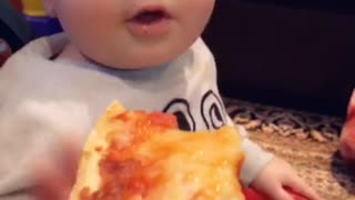 Baby mozzy so cute first time to Chuck Cheeses pizza