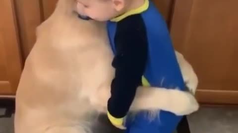 Unconditional love! This furry friend knows how to comfort and protect its little human