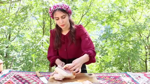 How the village cooks natural chicken with vegetables
