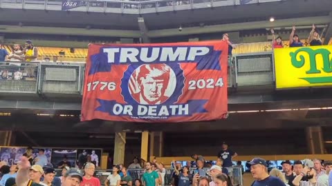 TRUMP OR DEATH Banner Drops at last night's NY Yankees ⁩game