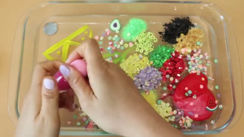 Mixing”Bear Rainbow” Eyeshadow and Makeup,parts,glitter Into Slime!Satisfying Slime Video!★ASMR★
