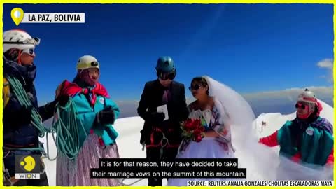 Bolivian couple marry atop majestic Illimani mountain