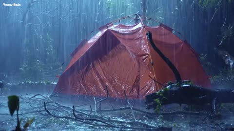 Deep Sleep Instantly on a Rainy Night | Clearness of Heavy Rain on Tent and Loud Thunder Sounds