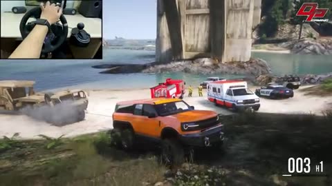 GTA 5 - Ford Bronco 6x6 Towing the Accident Military Truck under the Bridge