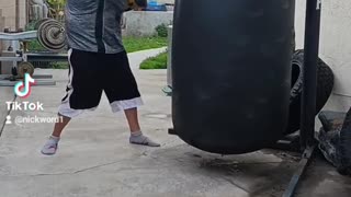 500Lb Punching Bag Workout Part 12. Speed, Cardio & Muay Thai Work!