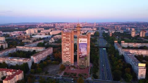 Genex Tower overlooking highway in Belgrade, Serbia,