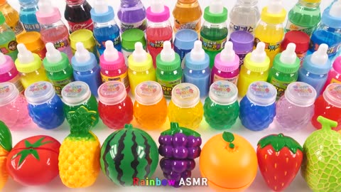 Satisfying Video l How to make Rainbow Pool into Mixing All My Glossy Slime & Fruit Cutting ASMR #99