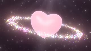 060. Pink Heart Planet with Mini Love Ring Satellites Orbit in Space Stars