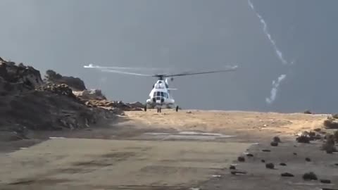 Rugged MI8 Helicopter Epic Landing At Mountain Top