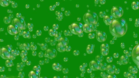 bubbles rising with green chrome background video on screen