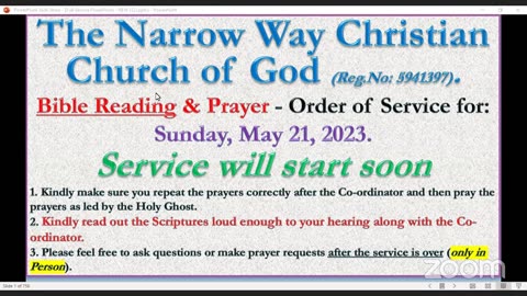 The Narrow Way Christian Church of God - Sunday Service - 21/05/23