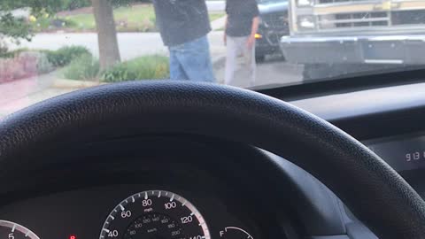 INSANE DUMBASS BLOCKS ME IN THE NEIGHBORHOOD FOR PROTESTING CHILD TRAFFICKING!