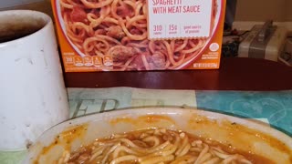 Eating Lean Cuisine Spaghetti With Meat Sauce, Dbn, MI, 1/24/24