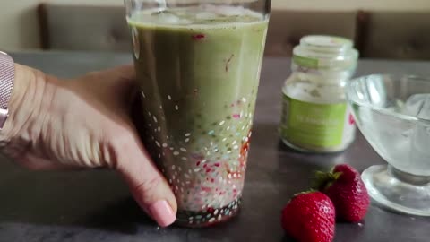 Refreshing Summer Drink with Strawberries and Matcha Tea