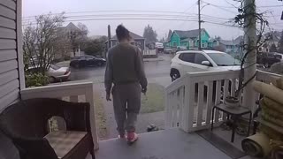 Woman Slips Down Icy Steps