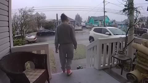 Woman Slips Down Icy Steps