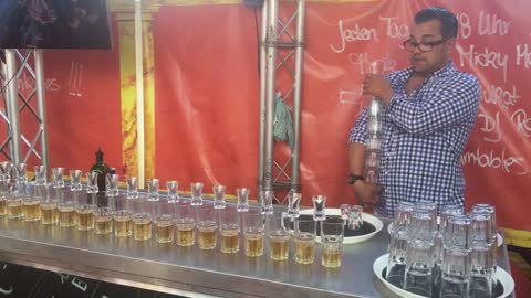 Mindblowing Bartender Pours 17 Jägerbombs Simultaneously Breaking World Record