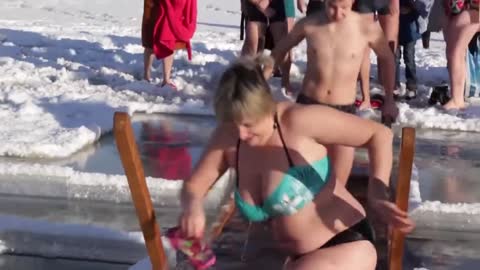 Traditional Russian Epiphany Ice Plunge part 1