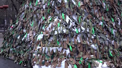 Wartime Christmas tree on display in Mykolaiv, Ukraine