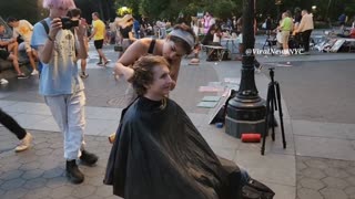 Washington Square Park NYC two students give free haircuts