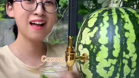 Meow 🍉Awesome Iced Watermelon Party Keg😍 _ Easy Summer Drinks _ Cat Cooking-TikTok #Shorts