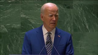 Biden incoherently mumbles as he reads his remarks from his teleprompter at the UN General Assembly