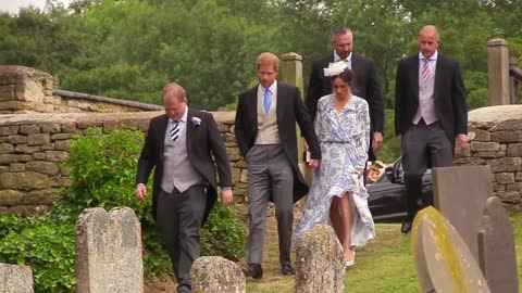 Duke and Duchess of Sussex attending his cousin's wedding