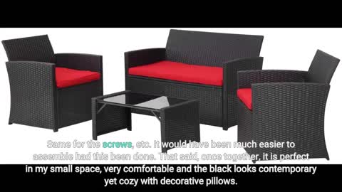 4 Pieces Outdoor Patio Furniture Set Black Wicker Rattan Cousioned Sectional Conversation Sofa