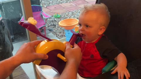 Funny baby tries the Pie Face game
