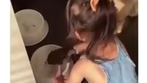 Baby Girl Feeding Pet Dogs (OKAY GUYS EAT NOW)